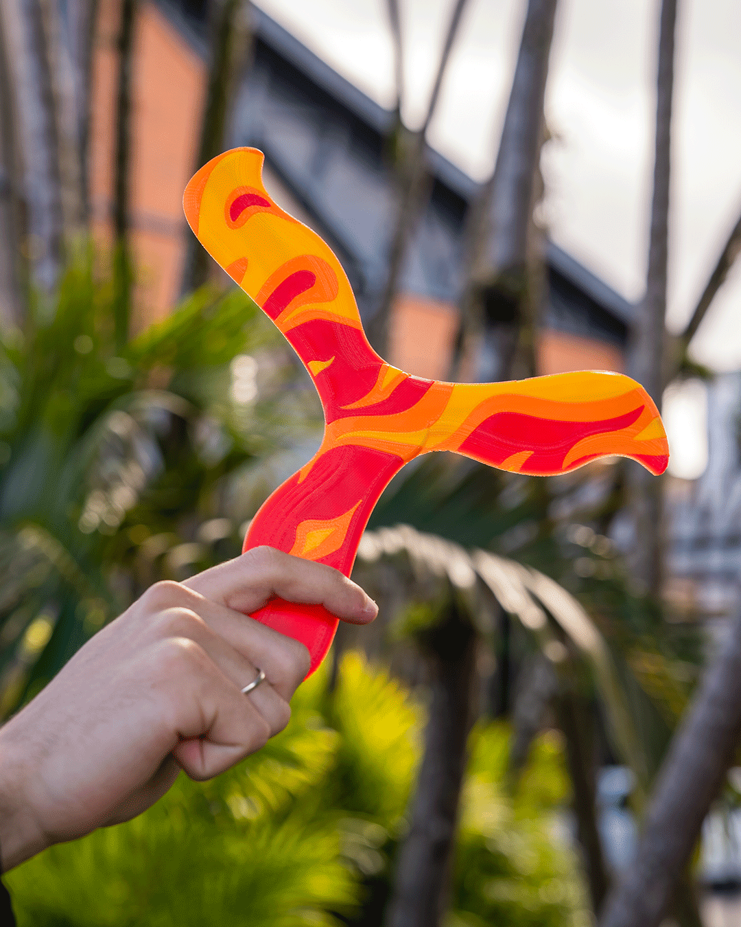 3D Printed Inferno Boomerang — Flame Design Novelty Toy