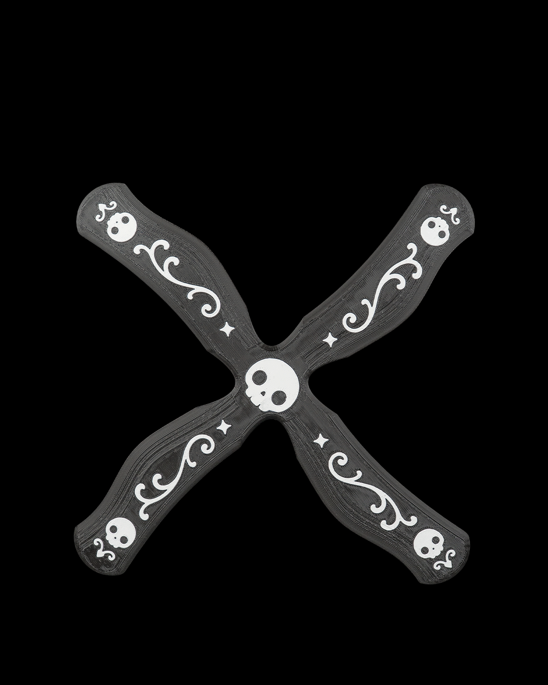 3D Printed Skull Cross Boomerang — Four-Blade Novelty Toy