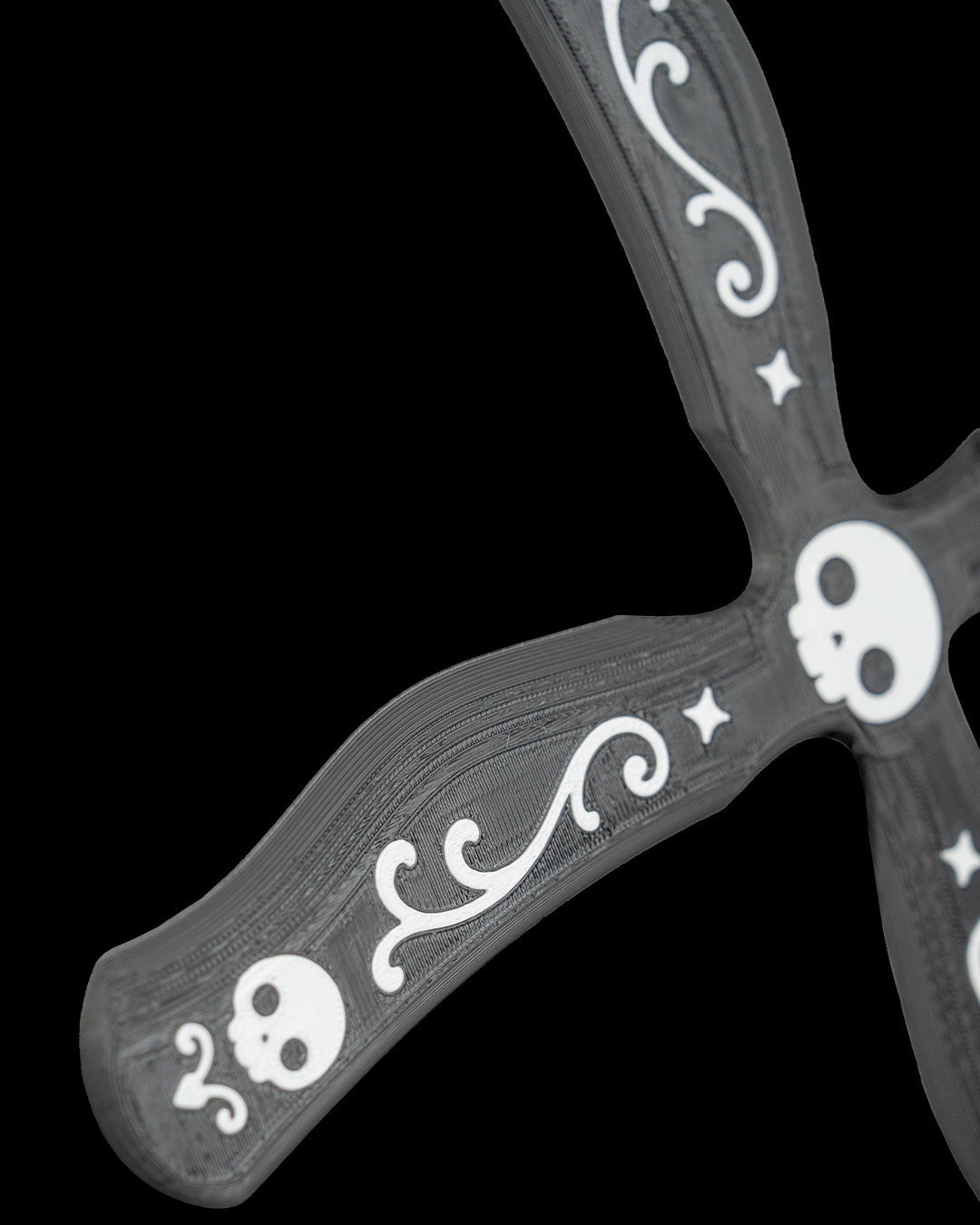3D Printed Skull Cross Boomerang — Four-Blade Novelty Toy