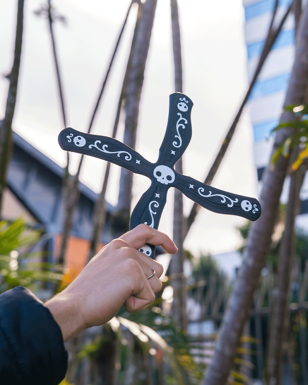 3D Printed Skull Cross Boomerang — Four-Blade Novelty Toy